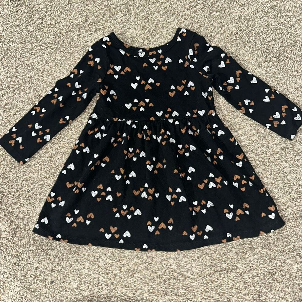 Cat & Jack Black Heart Print Dress 2T Toddler Girl Valentine Cottagecore